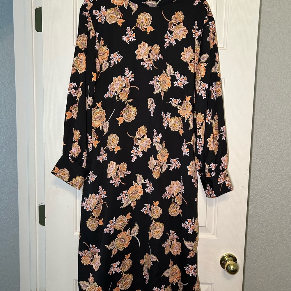 Who What Wear Black Floral Long Sleeve Dress